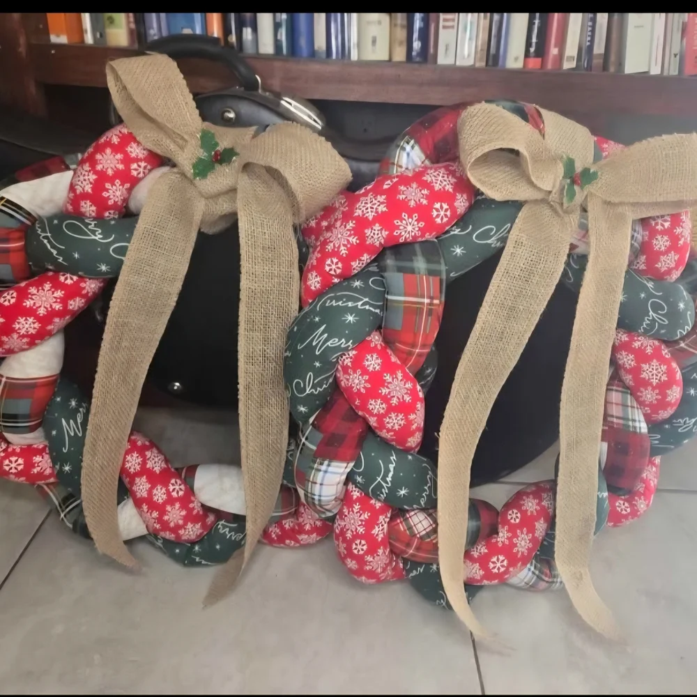 Vintage Holiday Braided Wreath with Burlap Bow